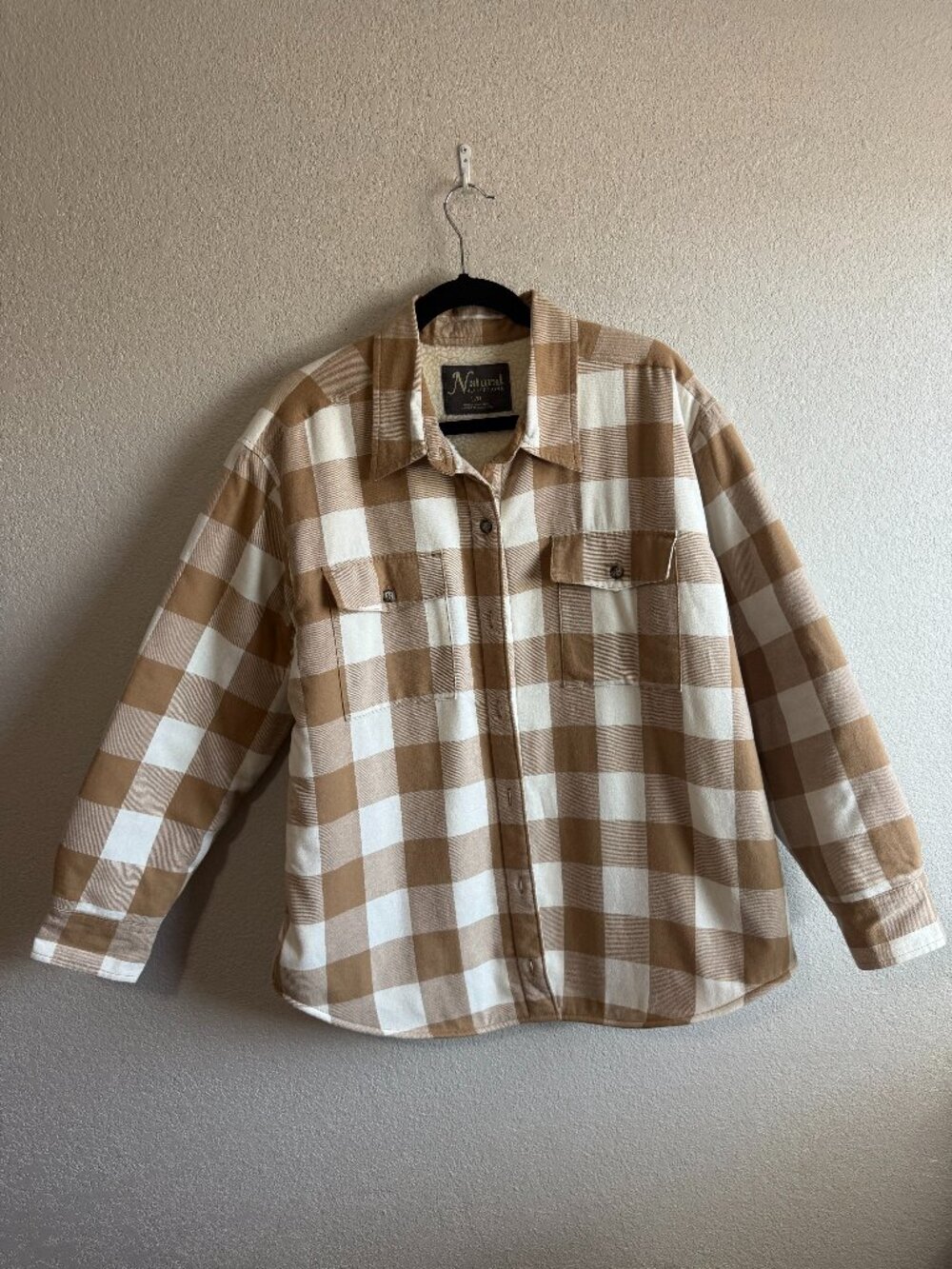 Natural Reflections Womens Brown White Buffalo Plaid Sherpa Lined Shacket L